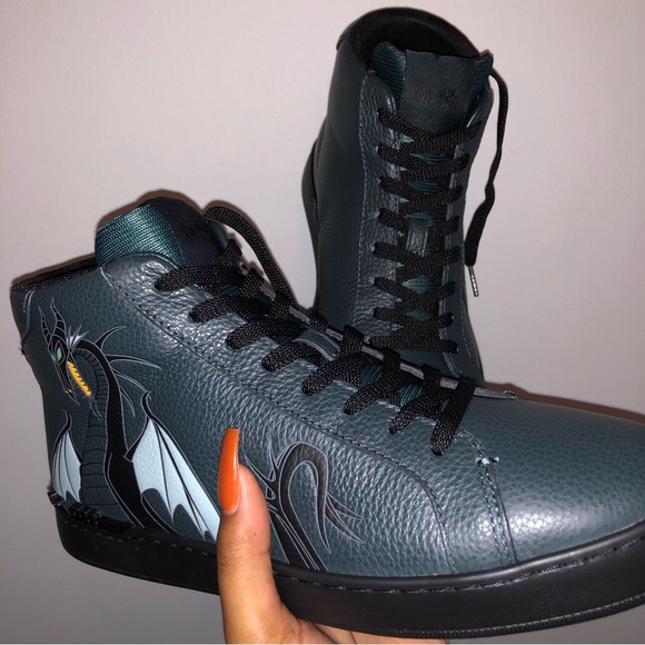 Coach x Disney Clip High Top Sneaker with Maleficent Dragon Motif in Pine Green - Picture 6 of 7